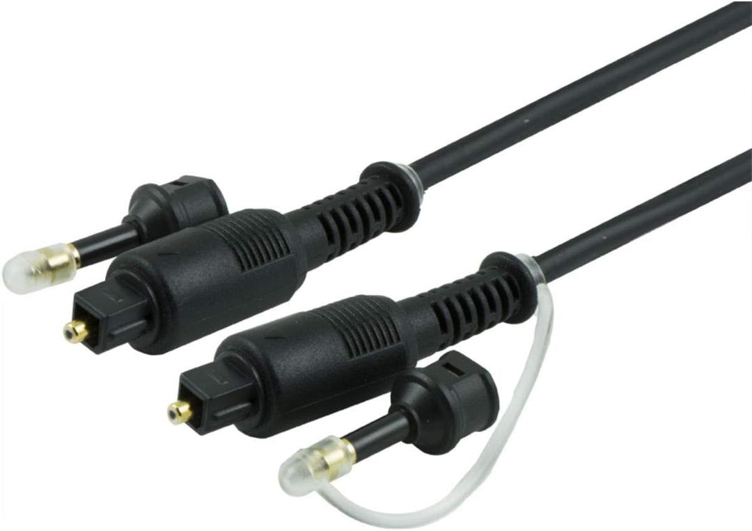 GE Digital Toslink Cable, Fiber Optic, 6 Foot Cable, Male to Male, PVC Jacket, 3.5mm Adapter for Portable Digital Equipment, for Home Theater, Sound Bar, TV, PS4, Xbox, PlayStation, 34111, multicolor