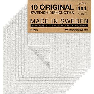 SUPERSCANDI 9 Pack Swedish Dishcloths for Kitchen - 100% Biodegradable & Compostable Reusable Paper Towels Washable, Food-Safe & Without Plastic - Dish Rags Suitable for Any Surface, grey