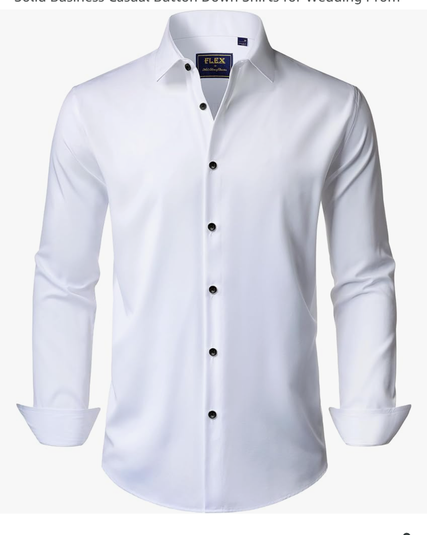 J.VER Men's Dress Shirts Stretch Long Sleeve Formal Shirt Solid Business Casual Button Down Shirts for Wedding Prom Size L