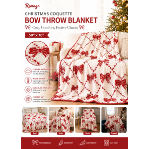 Remagr 50 x 70 Inch Christmas Coquette Bow Throw Blanket Christmas Coquette Gift for Women Feather Microfiber Xmas Throw Blanket for Xmas Living Room Sofa Bed Decor(Bow,Red)