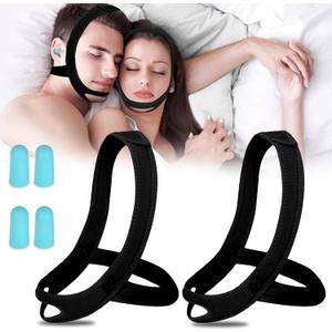 Snoring Chin Strap for Users, 2 Pack Adjustable Jaw Support Chin Strap to Keep Mouth Closed, Soft Snoring for Men Women, Lightweight Reusable, Snoring Dry Mouth, Comfort Fit Nighttime Sleeping Aid (Black+black)