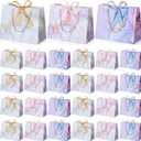 Abbylike 24 Pcs Medium Size Gift Bag with Handle Portable Paper Gift Bag with Ribbon Bow Marble Pattern Present Bags for Birthday Wedding Party Shopping