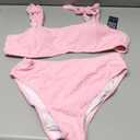 Blooming Jelly Womens High Waisted Bikini Set Tie Strap Jacquard Terry Cloth 2 Piece Swimsuit Modest Cute Retro Bathing Suit (Large, Light Pink)