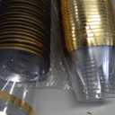 Hioasis 100PCS Gold Plastic Cups,9Oz Gold Rimmed Plastic Cups,Clear Plastic Cup with Gold Trim,Heavy Duty Clear Disposable Plasitc Cup for Party,Wedding,Reception