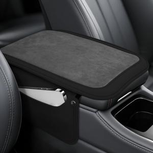 SINGARO Car Leather Furry Center Console Cover with 2 Storage Bags, Universal Fluffy Car Armrest Seat Box Pad, Comfortable Car Interior Accessories, Fits for Most Vehicles (Black)