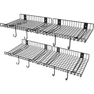 4 Pack Garage Wall Shelf, Wall Mounted Storage Shelves, Heavy Duty Metal Shelves for Room Wall, Loads 160 LBS Floating Shelves Mesh Storage Rack for Garage, Office, Basement,Wall Cabinet and Kitchen