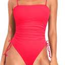 Yonique Women Strapless One Piece Swimsuit Tummy Control Bandeau Bathing Suit Cheeky Swimwear (Red, XS)