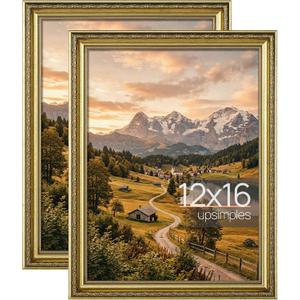 upsimples Vintage 12x16 Picture Frame, Antique Gold Frames, 2 Pack