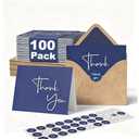 XXINMOH 100 Pack Thank You Cards With Envelopes Bulk Set & Stickers - 4x6 inch Blank Thank You Notes Bulk Box Set - Large Note Card Small Business, Wedding, Baby Shower & Bridal Shower - Navy Blue