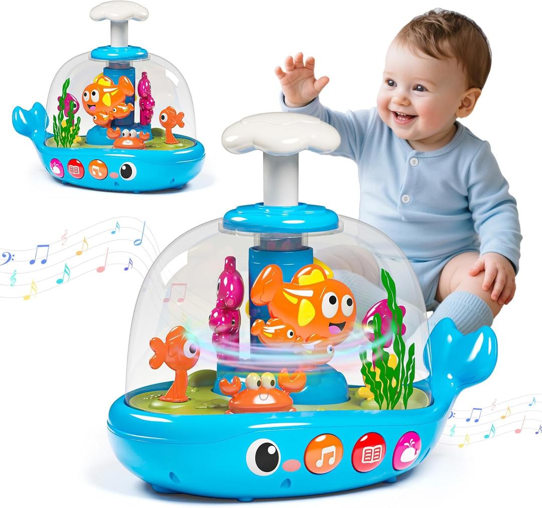 Baby Toys 6-12 Months, Press & Glow & Spin Infant Toys, Cause and Effect Baby Musical Toys Educational Toy for 1 Year Old, 1st Birthday Gifts for 6 7 8 9 10 11 12Month