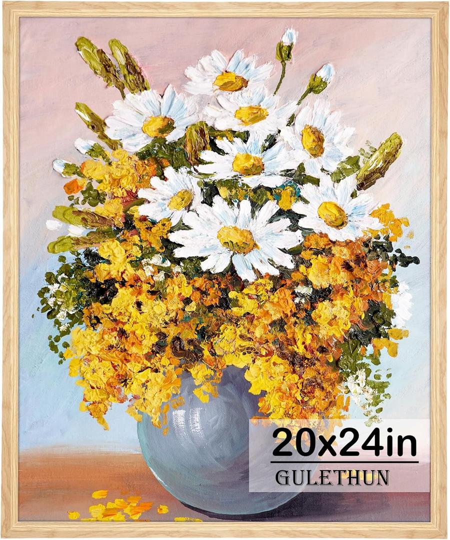 GULETHUN 20x24 Picture Frame, Natural Wood Poster Frame, Home Decor Natural Gallery Frames, Horizontal or Vertical Format, Sturdy, Plexiglass, Large Wall Decor, for Photos, Artworks, Posters, 20x24in