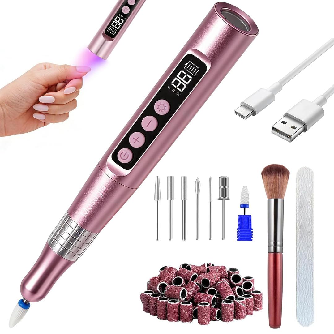 Mosugia 35000RPM Cordless Nail Drill Electric File Professional Kit Portable Rechargeable 2 in 1 Nail Drill/UV Lamp for Acrylic Gel Nails Low Noise Nail Tools for Home Use, Nail Salon, Gray