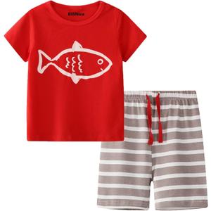 Toddler Boy Clothes Kids Summer Cotton Outfits Shirt Short Sets Size 2-7 (Red)