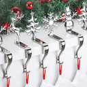 Christmas Stocking Holders for Mantle - Set of 6 Silver Hangers for Fireplace - Hooks for Christmas Stockings