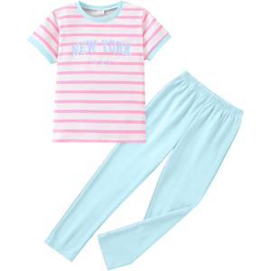 Tween Girls Clothes 2 Piece Outfits Bow Short Sleeve Tops and Leopard Print Flare Pants Summer Set