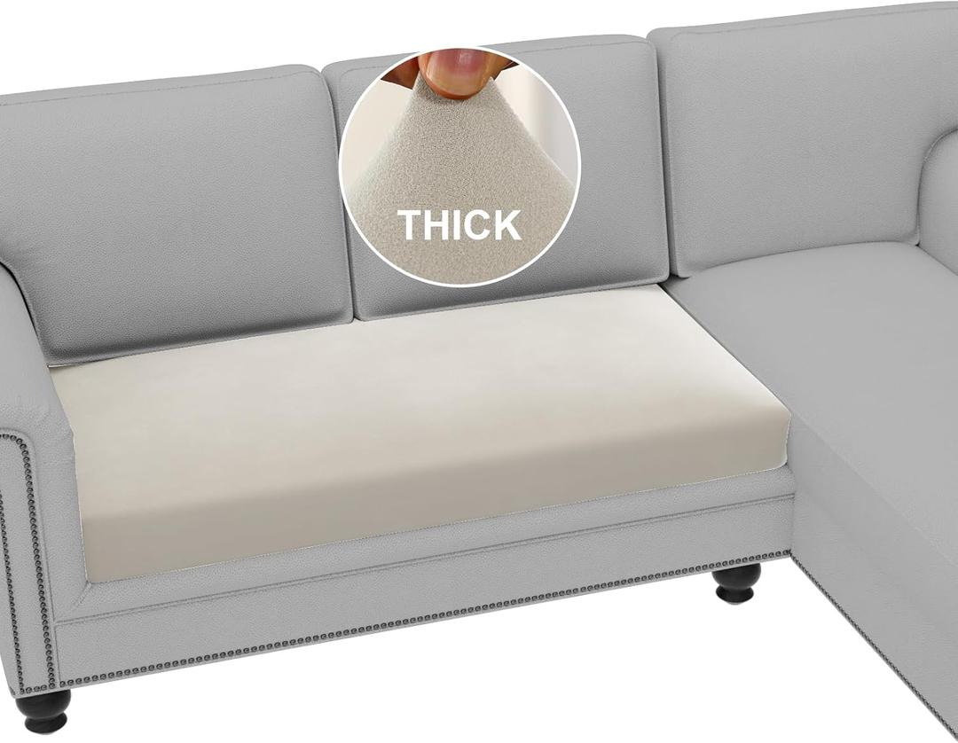 H.VERSAILTEX Fleece Couch Cushion Covers Stretch Loveseat Covers for 2 Cushion Couch Loveseat Covers Comfortable and Durable Fabric (2 Seater Cushion Cover, Pale Oak)