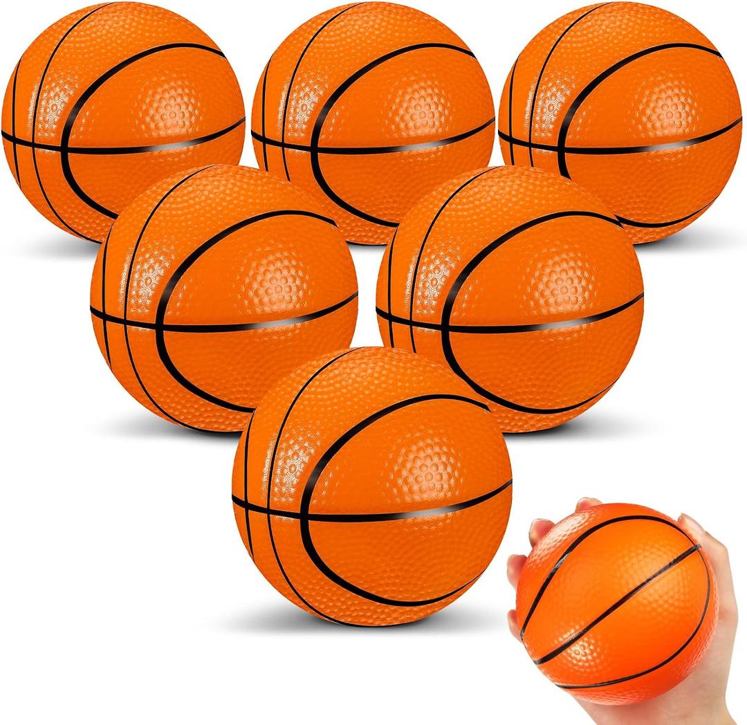MiniInflat 6 Pcs 4'' Mini Foam Basketballs for Kids Adults, Squeeze Stress Ball Safe Soft Replacement Beach Pool Basketball for Indoor Hoop Toddler Quiet Bouncy Sport Game (Orange)