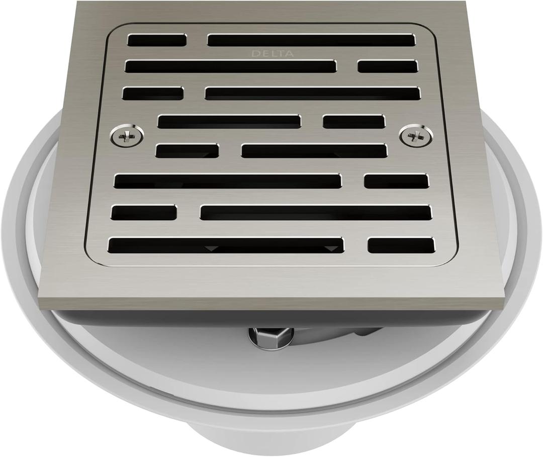 Delta Faucet 4 Inch Tile-In Square Shower Floor Drain Brushed Nickel, Shower Drain Kit, Square Shower Drain, Chrome Shower Drain, Shower Floor Drain, Stainless DT062412-SS