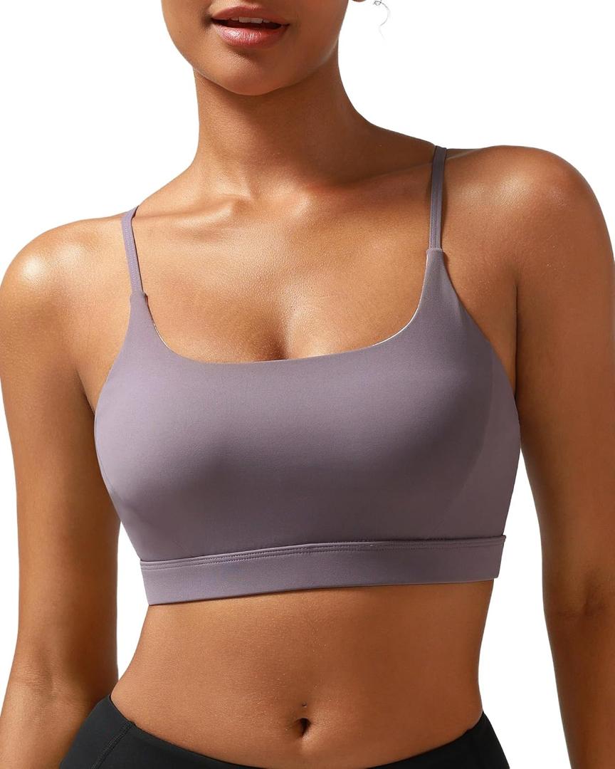 RUNNING GIRL Y-Back Sports Bras for Women, Medium Impact Wirefree Padded Bra Workout Crop Top Longline Sports Bra Push up (Large, Purple)