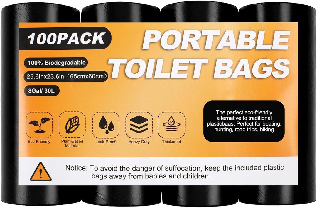 HXSEMAYIG 100 Portable Camping Toilet Bags, Biodegradable Porta Potty Bags for 5 Gallon Toilet