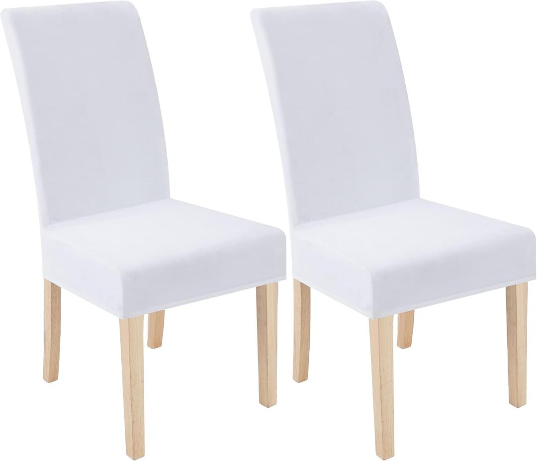Smiry Velvet Stretch Dining Room Chair Covers Set of 2, Soft Removable Washable Chair Slipcovers Kitchen Parsons Chair Protector, Raw White
