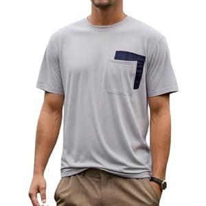 LEADHALO Merino Wool Pocket T Shirts for Men for Work Out Athletic Running Hiking, Moisture Wicking Breathable Mens Soft Tshirts, UPF 50 Crewneck Short Sleeve Tee Shirts for Summer Grey S