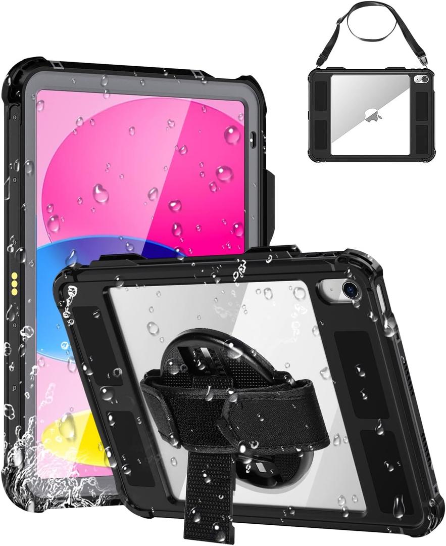 AICase for iPad (A16) 11th Generation 11 Inch 2025/iPad 10th Generation Waterproof Case 2022,Built-in Screen Protector Shockproof Drop Proof Protective Case with Pen Holder+Hand Strap+Kickstand