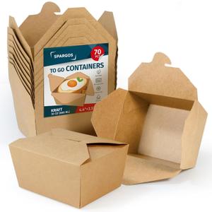 SPARGOS Chinese Takeout Storage Containers (70 Pack) 30oz - Kraft Brown Cardboard Paper Togo - Take Out Boxes - Biodegradable Eco To Go Food For Restaurants Catering Party