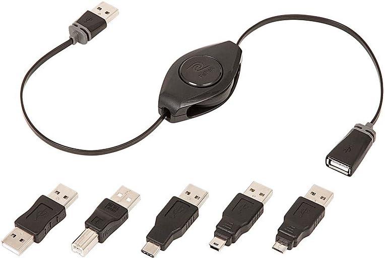 Emerge Tech ReTrak ETPRU6M Universal USB Extension Retractable Cord, Black, 6 feet Black