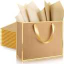 ReliThick 12 Pack Metallic Paper Gift Bag with Handles and Tissue Paper 11.8 x 10 x 4'' Thank You Favor Bag for Graduation Mother's Day Wedding Bridesmaid Groomsman 5 Senses Gifts (Kraft,Gold)