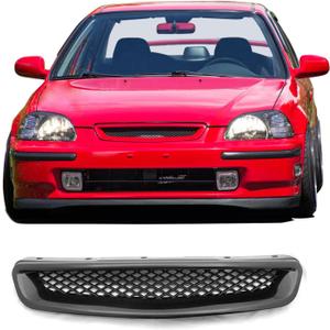 IKON MOTORSPORTS, Grille Compatible With 1996-1998 Civic Pre-Facelift Models, ABS Black Front Bumper Hood Grill Hood Guard by, 1997
