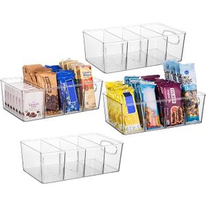 ClearSpace Pantry Organization and Storage Bins with Removable Dividers & Lids – Perfect Pantry Organizers or Kitchen Organization – Refrigerator Organizer Bins, Cabinet Organizers, 4 Pack