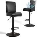 PU Leather Bar Stool Covers with Backs, 2 Pack Stretch Waterproof Bar Stool Chair Covers Washable & Comfortable Barstool Covers Slipcovers with Back for Pub/Counter/Dining Room Decoration (Black)