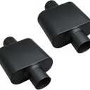 Universal 2.25" Inlet 2.25" Outlet Single Chamber Muffler - 13" Total Length (7x9x4 in Body), Aluminum Coated Exhaust with Internal Baffle to Produce Aggressive Deep Sound, Black (2 Pack)