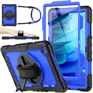 SEYMAC stock Case for Samsung Galaxy Tab A7 10.4 2022/2020 (T503/T509/T500/T505/T507) with Screen Protector, 360 Rotating Stand & Hand Strap, Drop-Proof Case, Blue/Black