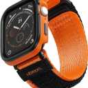 Rugged Case with Band for Apple Watch Series 10 Band 46mm, Hook and Loop Nylon Sport Strap with Case for Iwatch Men(Orange)