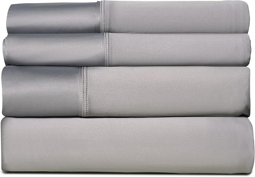 SHEEX Active Comfort Sheet Set, Comfortable Cooling Sheets with 1 Flat Sheet, 1 Fitted Sheet, and 2 Standard Pillowcases, Queen, Pewter