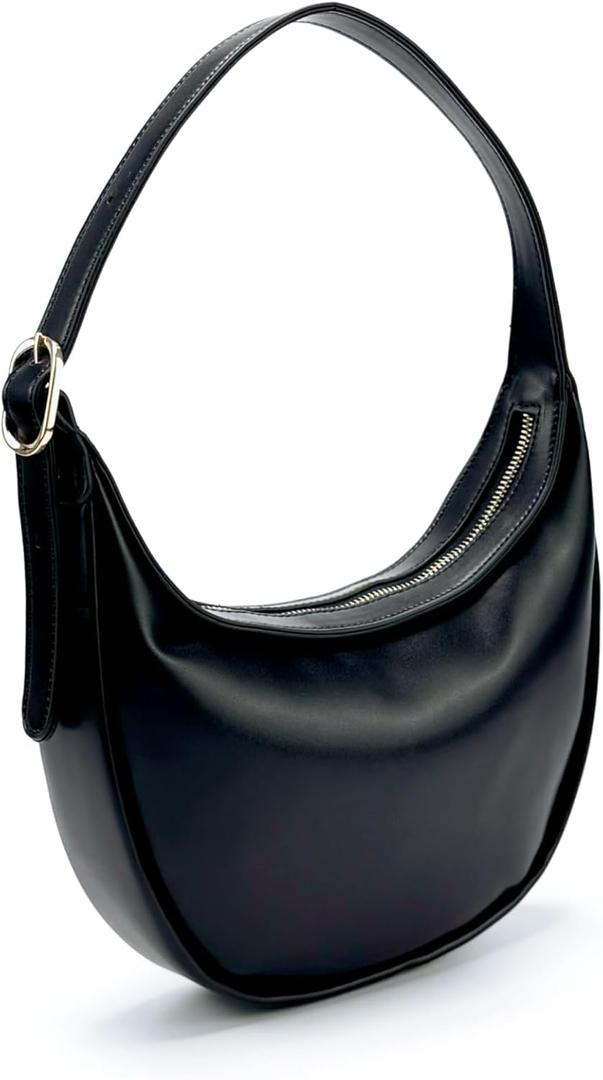 Crescent Shoulder Bag for Women PU Leather Small Crossbody Purse Adjustable Strap Half Moon Underarm Bag