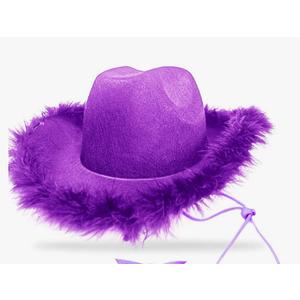 Cowboy Hat- Feather Boa Cowgirl Hat for Women & Men, Bachelorette Party Halloween Dress-Up
