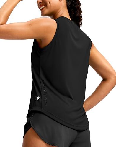 Sleeveless Workout Tops for Women Breathable Lightweight Athletic Running Tank Tops Active Tennis Yoga Shirts (Black_L)