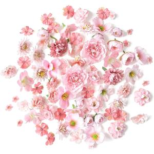Floroom Mini Artificial Flower Heads Pink & Blush Fake Peony Daisy Rose Multicolor Small Faux Silk Flower Heads for Cake Craft Garland Wedding Party Graduation Cap DIY Home Decoration, 0.8"-3.6"