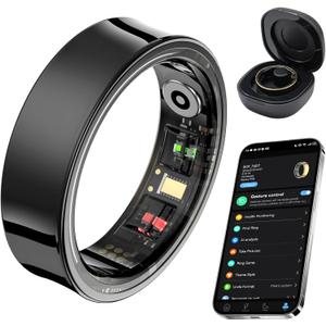 Smart Ring for Women Men, Fitness Tracker Ring with Body Temperature, Heart Rate, Blood Oxygen, Sleep Monitor, Calories, No Subscription Fee, IP68 Waterproof for iPhone & Android (Black, #10)