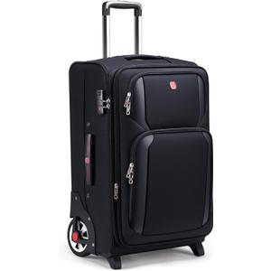 ROPLUS Laduga Softside Expandable Luggage with Large Steel Wheels Checked-Luggage Suicase (Black, 29-Inch)