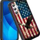 GFEWYTJYJ for Galaxy S24 FE Case,Shockproof 3-Layer Full Body Protection Rugged Heavy Duty High Impact Hard Cover Case for Samsung Galaxy S24 FE 6.7 inch 2024,American Flag Bald Eagle