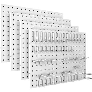 Peg Board, 4 Pack Metal Pegboard Panels with 50 Hooks, White Pegboards Wall Organizer, Heavy Duty Peg Board for Walls Home, Garage Tool Storage, Office Organization, Craft Room, Kitchen (16x12"- 4 Pcs)