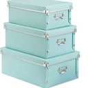 SEEKIND Foldable Storage Box with Lids and Handles Decorative, 3 in 1 Set, Multiple Size Plastic Box for Clothes, Cosmetic, Books
