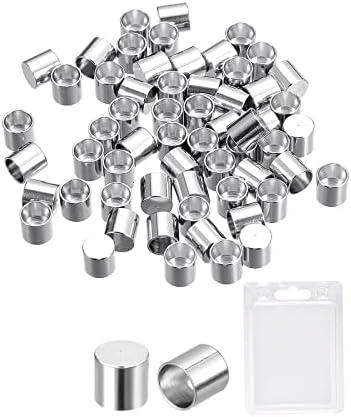 uxcell 60Pcs Stainless Steel Cord Ends, 6mm ID Column Leather Cord End Caps for Bracelet Jewelry Making DIY, Silver Tone