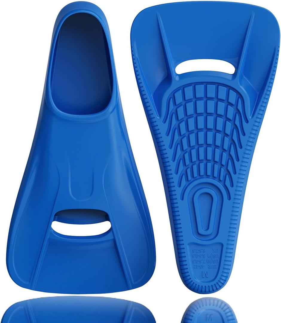 Swim Fins Adult Swim Training Fins for Pool Lap Swimming Comfortable Silicone Full Foot Pocket Travel Size Fins Short Blade Floating Flippers for Snorkeling Diving Swimming Adult Men Women (S(US Male 5.5-7 US Female 6.5-8), Blue)