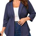 Yesfashion Women's Plus Size Blazer Notched Lapel One-Button 3/4 Sleeve Tailored Jacket for Office & Casual, 4XL
