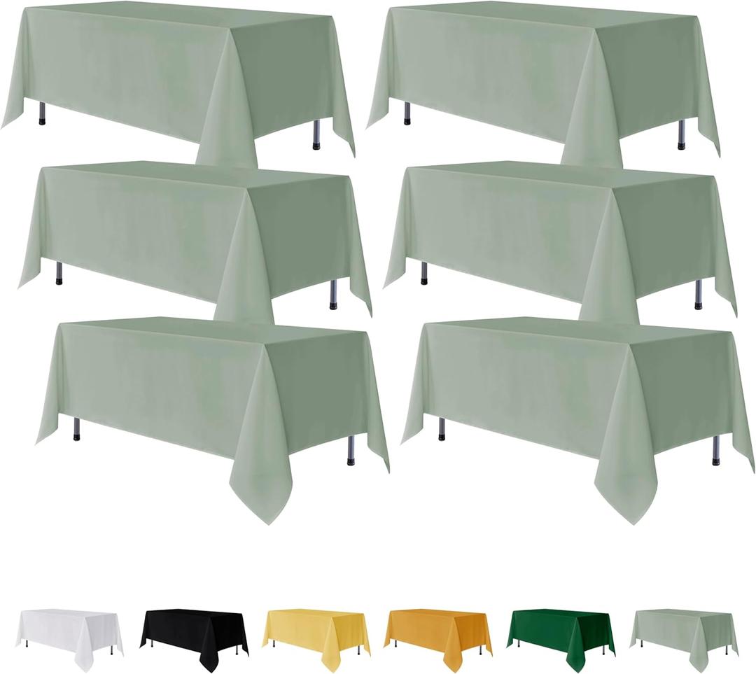 Fitable 6 Pack Sage Green Rectangle Table Clothes - 90 x 132 Inch - Wrinkle and Stain Resistant Fabric Tablecloths, Washable Polyester Table Covers for Wedding, Party, Banquet, Formal Events